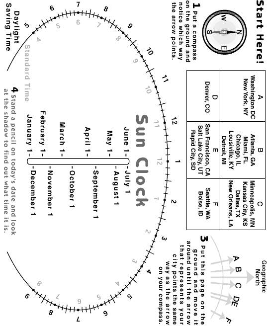 Sun Clock Diagram to print-out and use